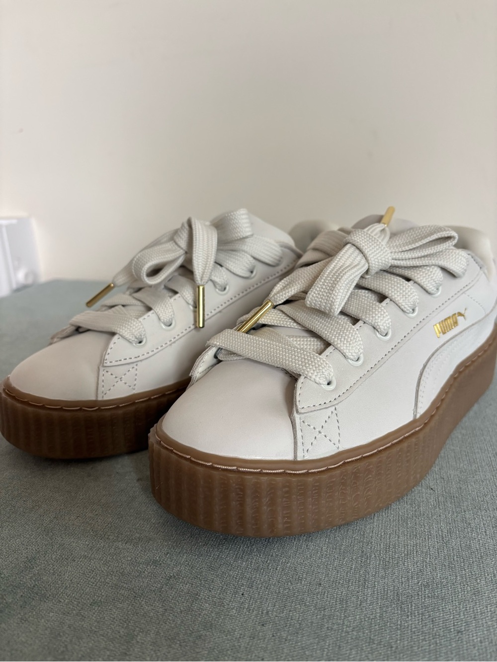 FENTY PUMA Women's White Platform Sneakers with Gum Sole